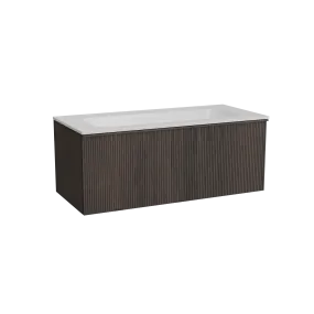Balmani Forma meuble salle de bains suspendu 120 x 55 cm chêne fumé avec Tablo Strada plan simple en marbre composite blanc mat,