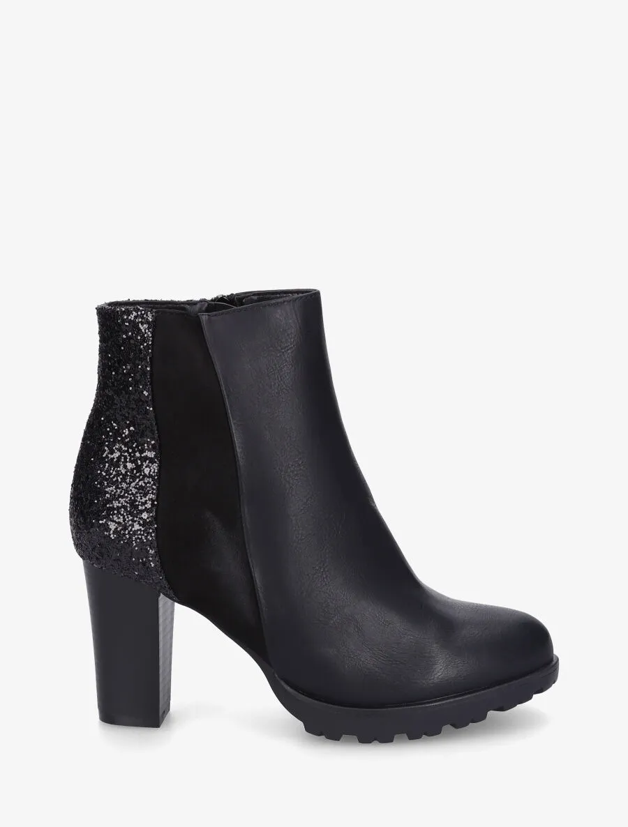 Bottines bimatière à contrefort pailleté - Noir