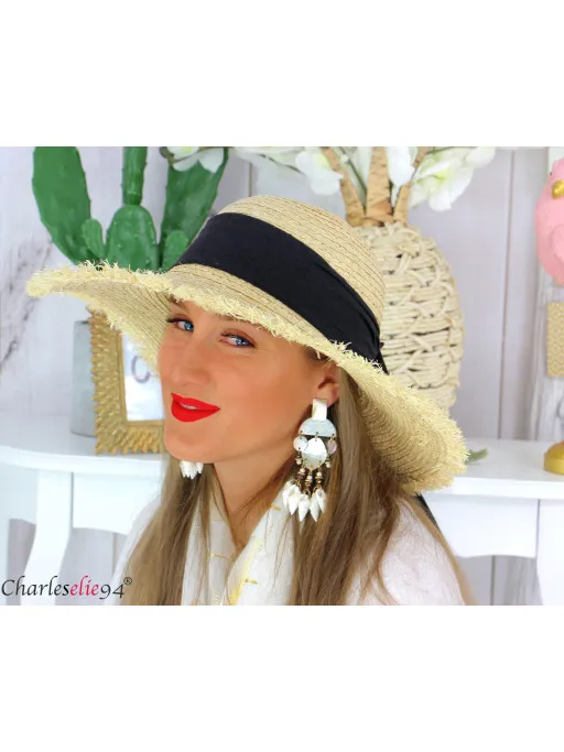 Chapeau   HB01 capeline femme raphia naturel noir