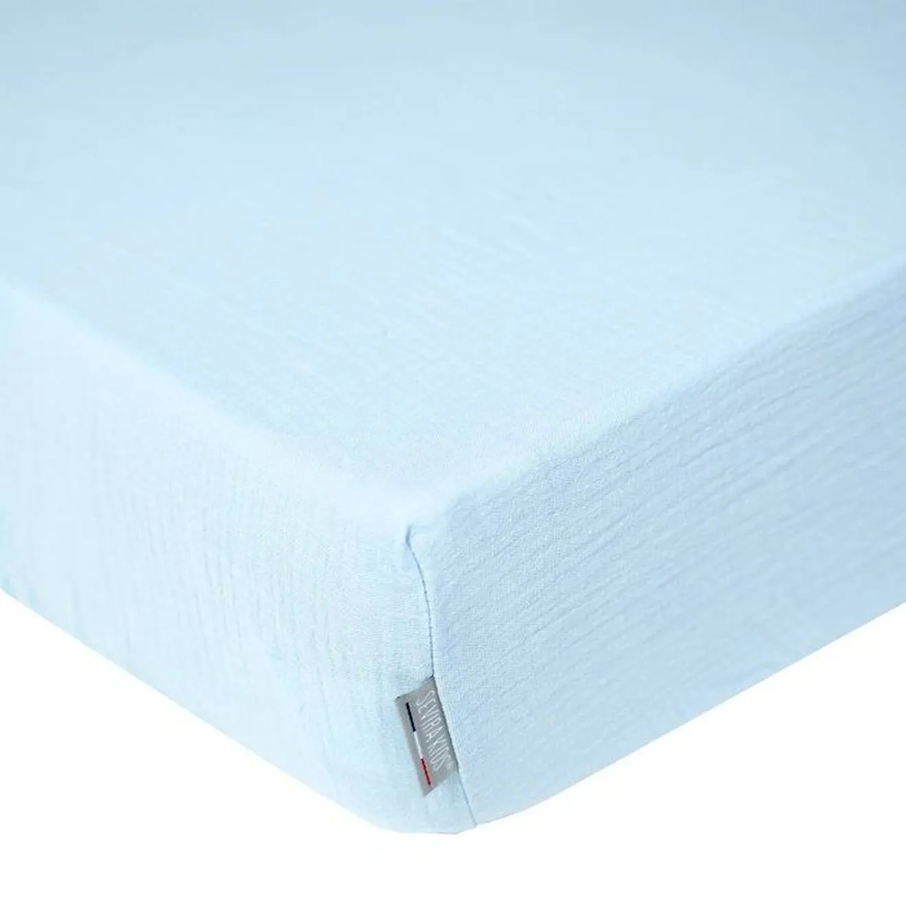 Drap housse uni en gaze de coton Bleu 60x120 bleu - Sevira Kids