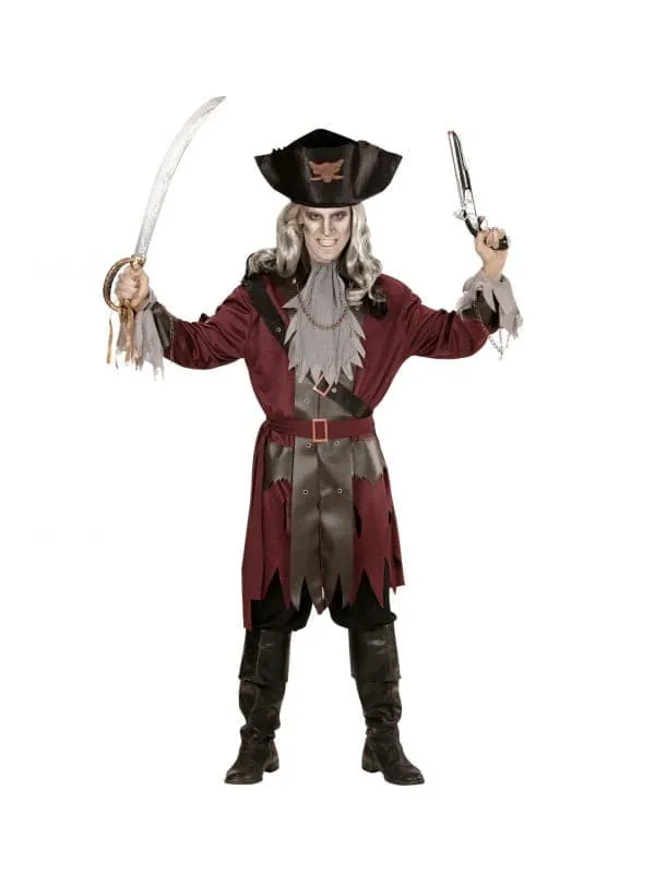 Déguisement Pirate Capitaine Spook, Homme (veste longue avec ceinture, jabot, écharpe, chapeau)