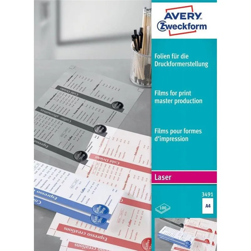 Film transparent A4 pour imprimantes laser - pour clichés - 100 feuilles