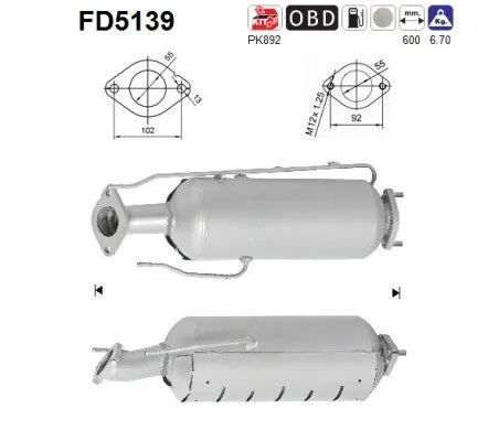 Filtre à particules / à suie, échappement AS FD5139 