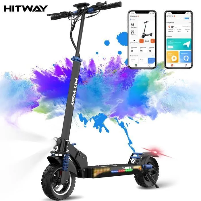 HITWAY Trottinette électrique Noir&Bleu Pliable 10" - 800W - Batterie 16.8AH avec écran LCD - APP control - Ultra Porta