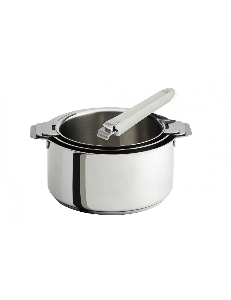 Lot 3 casseroles Mutine tout inox amovibles 16 à 20 cm + 1 poignée - Couleur de la poignée Blanche - Cuisine 