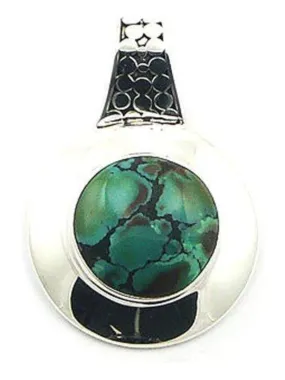 Pendentif rond argent turquoise, Bijoucolor - Argent