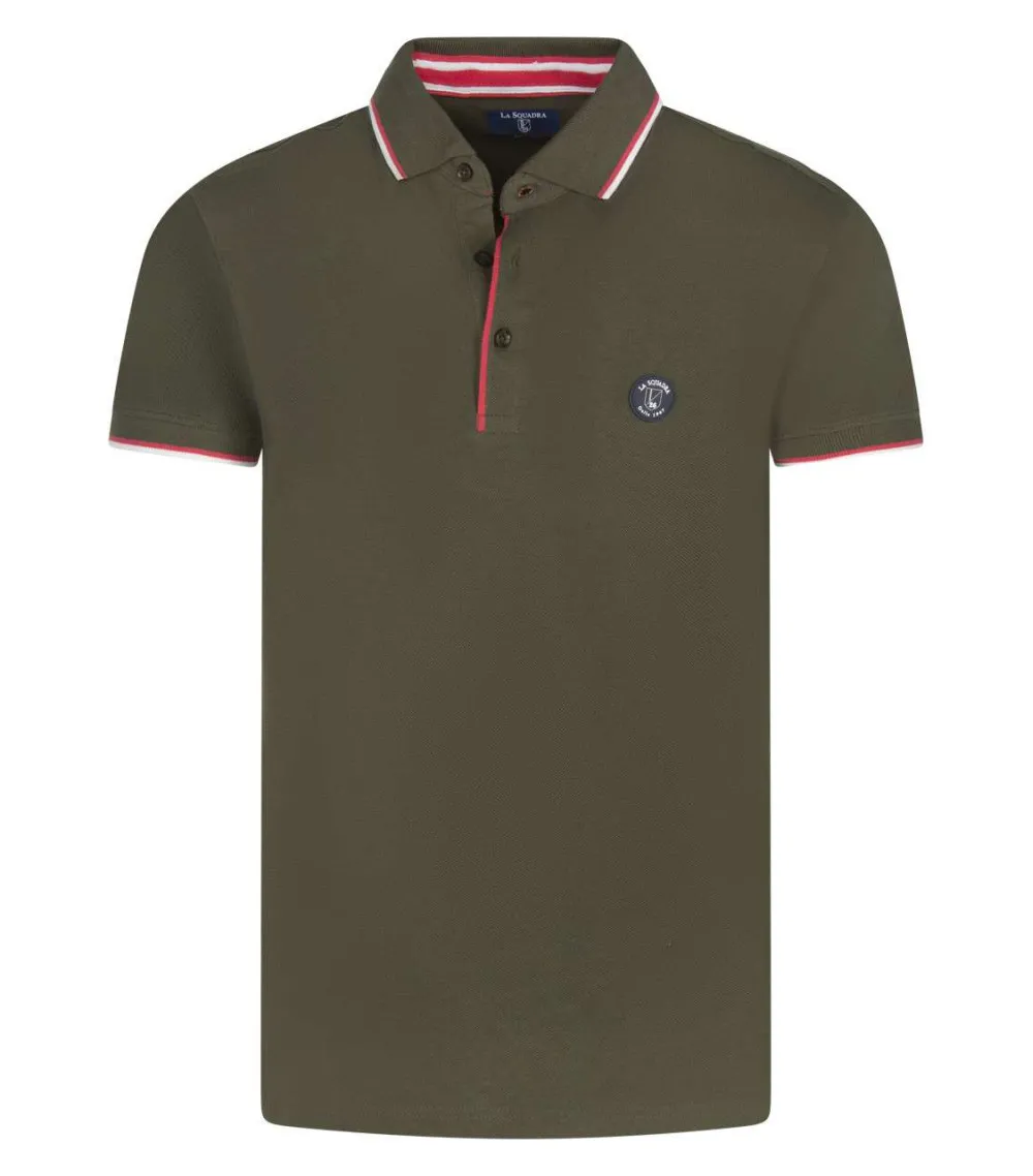 Polo avec un col boutonné et une coupe droite La Squadra en coton kaki