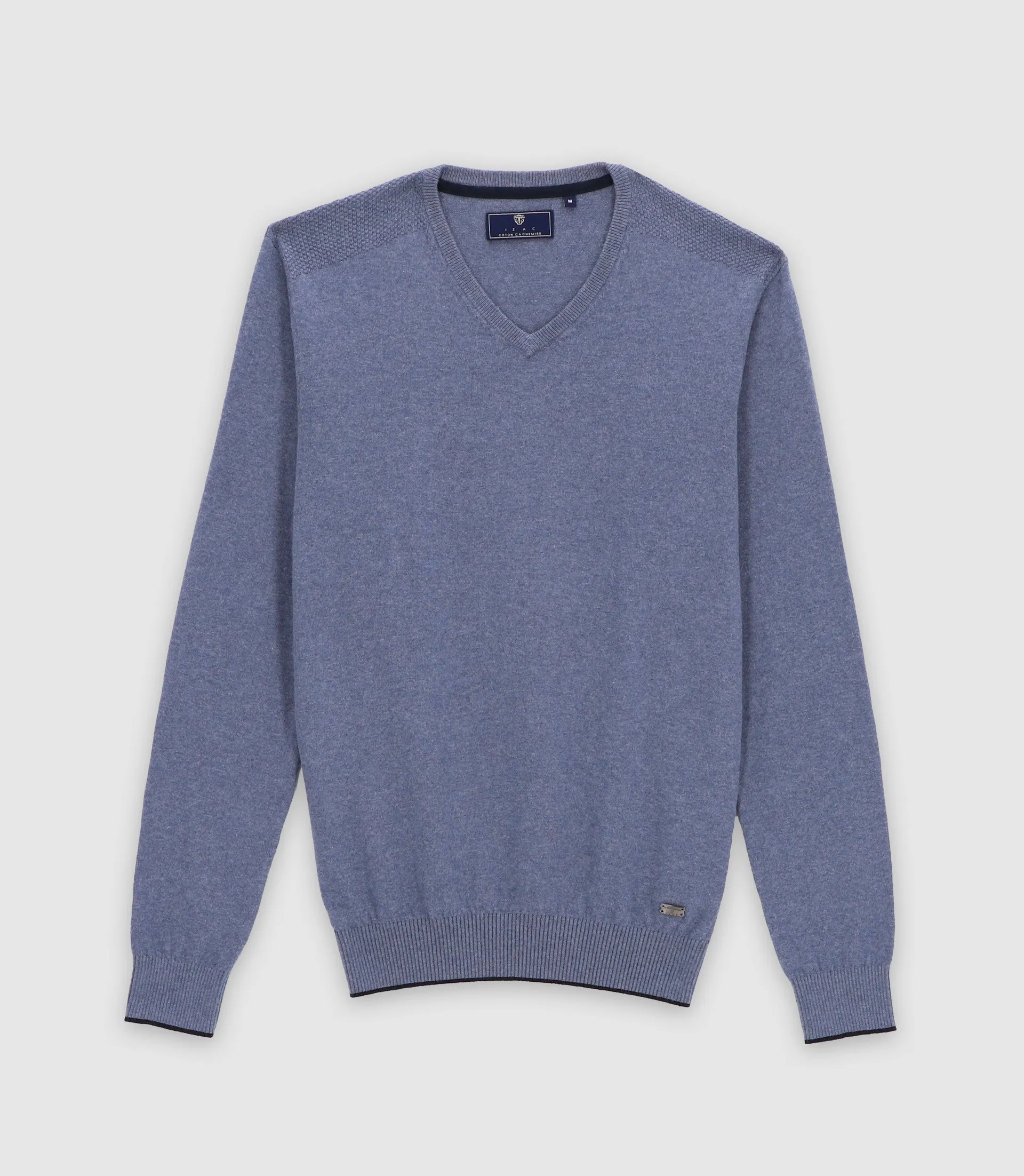 Pull col v rayé indigo