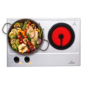 Ramsey Plaque de cuisson double | 2400W | Infrarouge | Plaque de cuisson mobile | Plaques vitrocéramiques | 2 x 18 cm (Ø) zone d