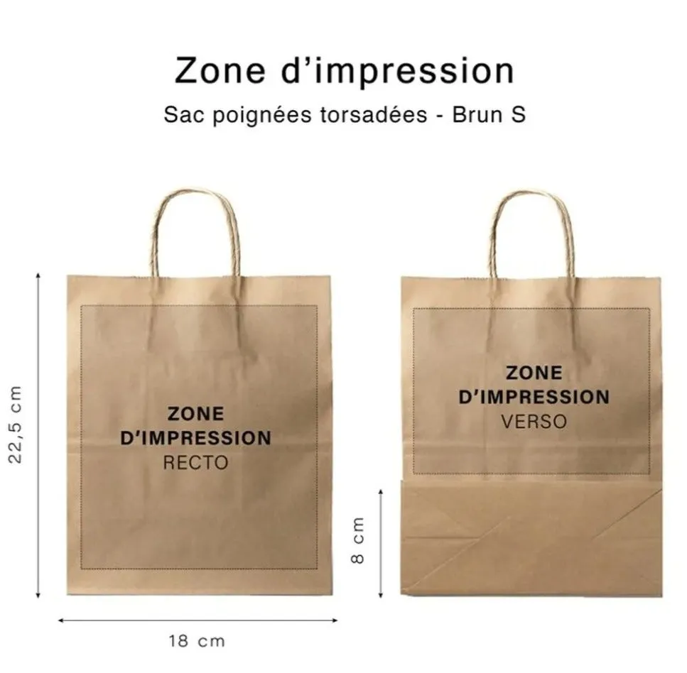 Sac personnalisable poignée torsadée kraft S 18x8x22,5cm x 250