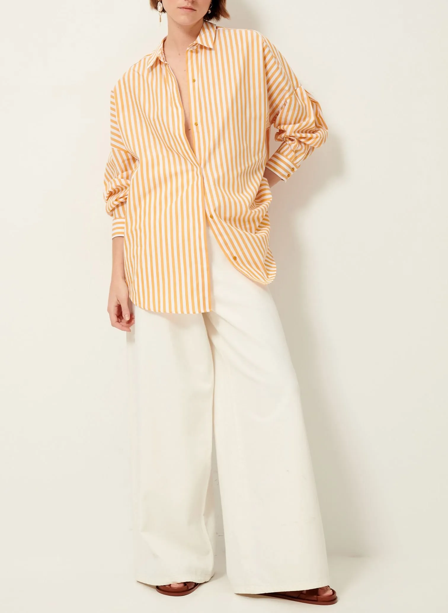 SESSUN  Chemise ample col classique en coton bio rayée malfa - Jaune