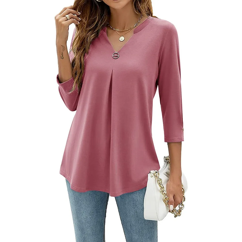 T-Shirt manches mi-longues et col en V pour femme