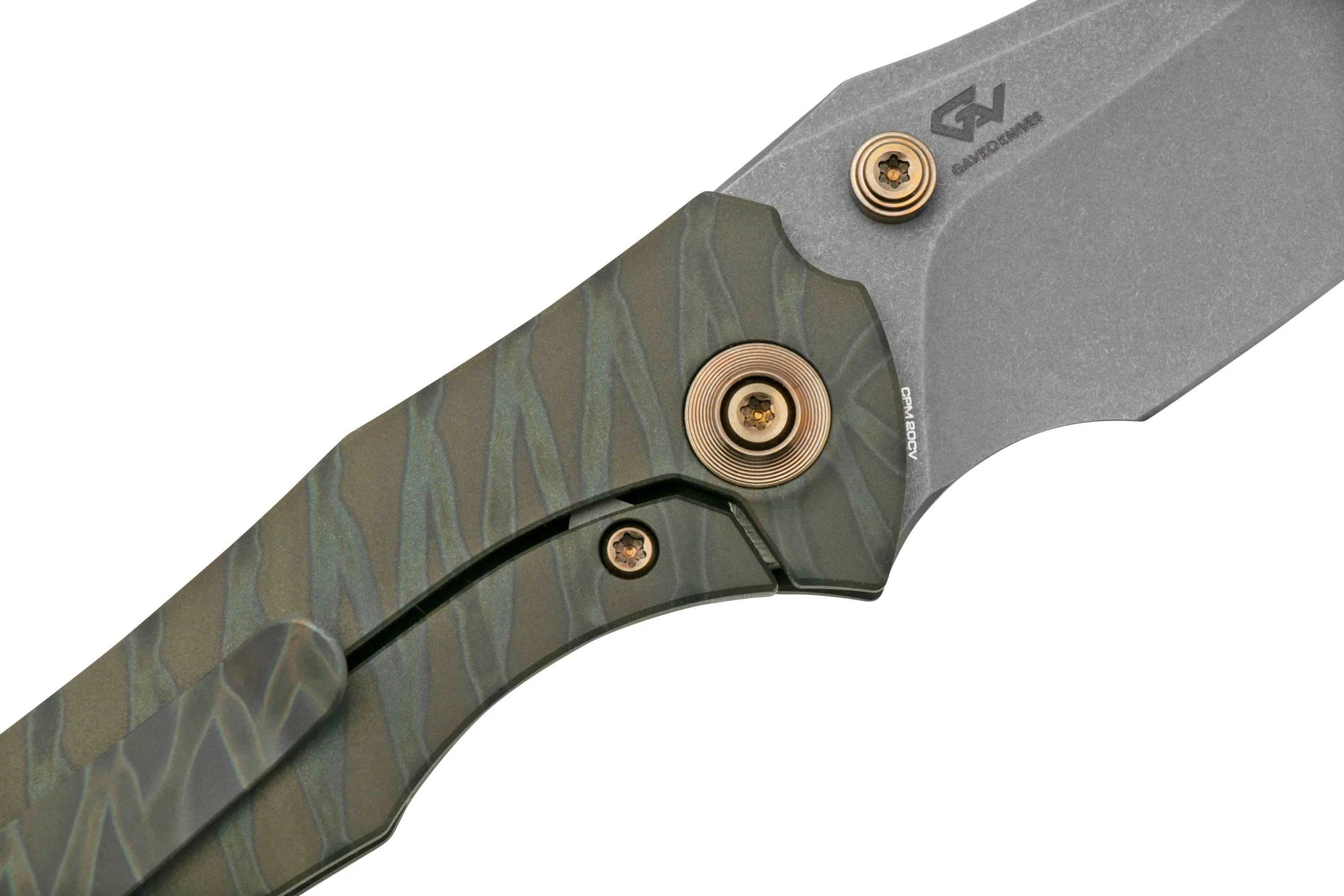 WE Knife High-Fin, WE22005-4, Tiger Stripe Titanium, Grey CPM-20CV couteau de poche